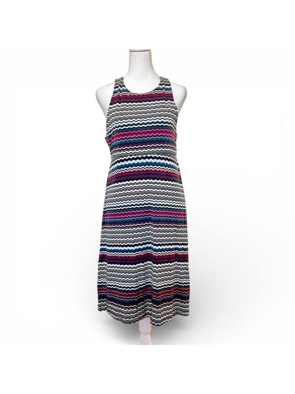 Athleta Women Sz M Dress Santorini Midi Stripe Travel Euro Summer Coastal Beach - Picture 2 of 10